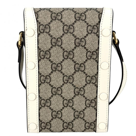 GUCCI グッチ ショルダーバッグ ホースビット1955 ミニバッグ ポシェット 625615 GGスプリームキャンバス レザー ホワイト 白 ベージュ ゴールド金具 レディース【中古品】