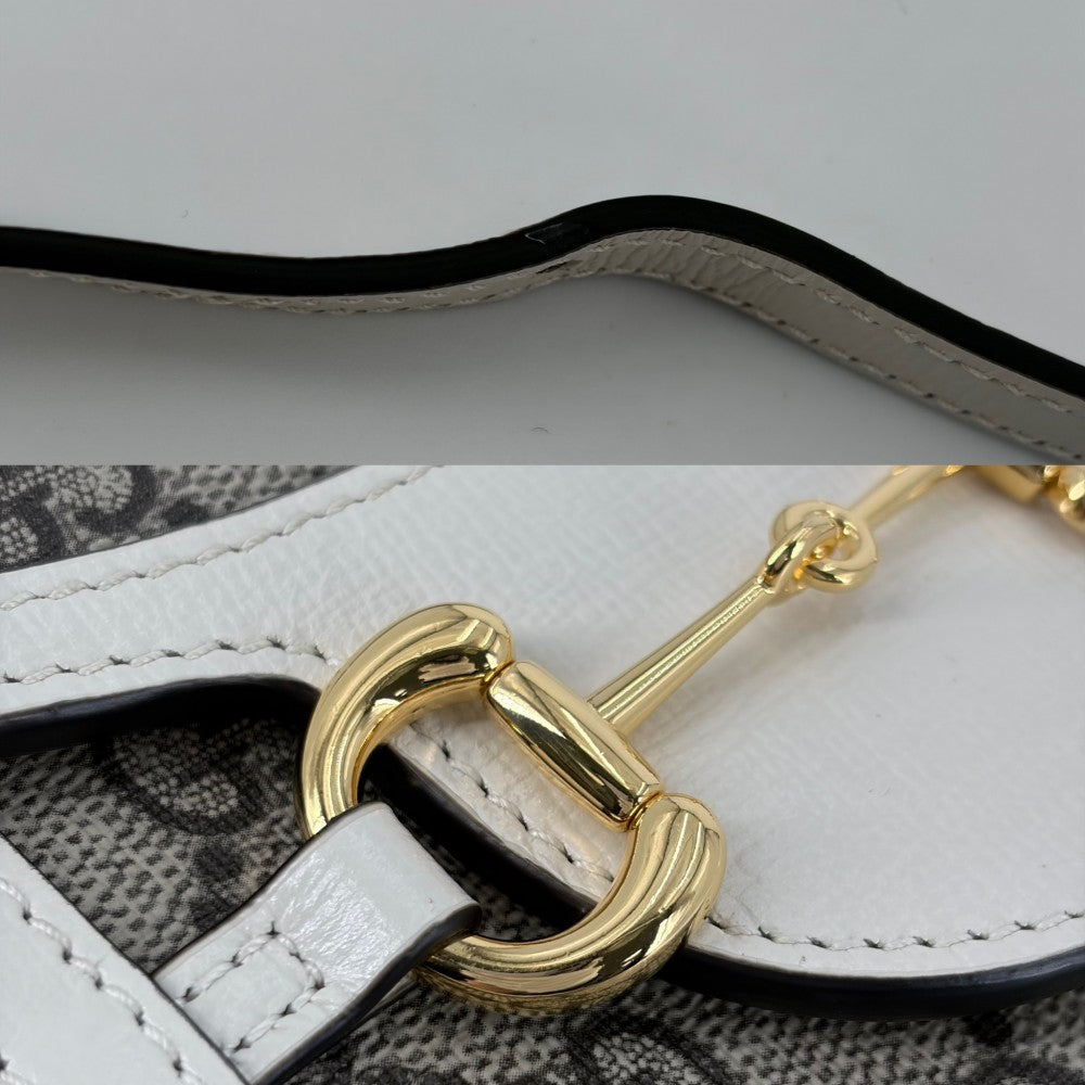 GUCCI グッチ ショルダーバッグ ホースビット1955 ミニバッグ ポシェット 625615 GGスプリームキャンバス レザー ホワイト 白 ベージュ ゴールド金具 レディース【中古品】