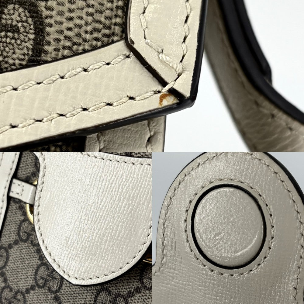 GUCCI グッチ ショルダーバッグ ホースビット1955 ミニバッグ ポシェット 625615 GGスプリームキャンバス レザー ホワイト 白 ベージュ ゴールド金具 レディース【中古品】