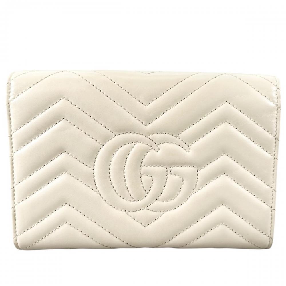 GUCCI グッチ ショルダーバッグ チェーンウォレット GGマーモント GGロゴ シェブロン キルティング 474575 レザー ホワイト 白 ゴールド金具 レディース【中古品】