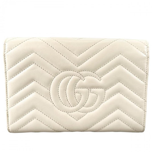 GUCCI グッチ ショルダーバッグ チェーンウォレット GGマーモント GGロゴ シェブロン キルティング 474575 レザー ホワイト 白 ゴールド金具 レディース【中古品】