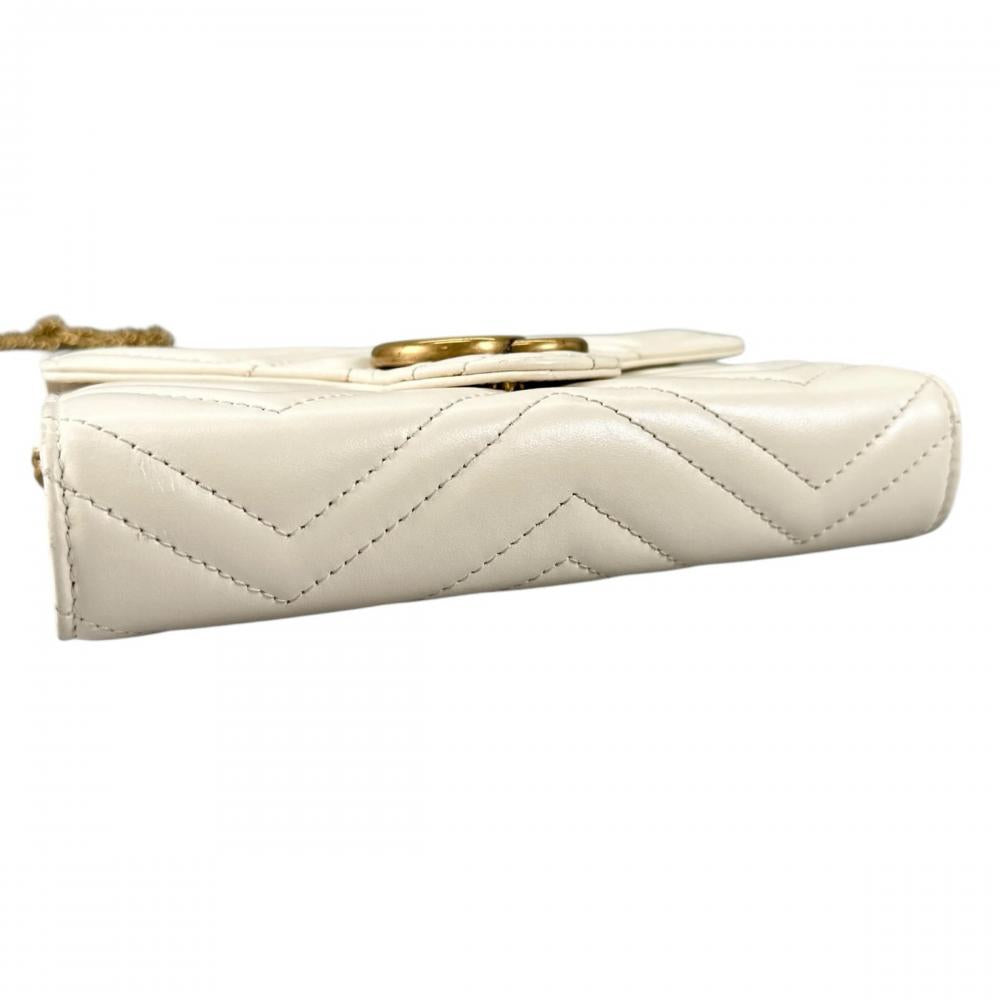 GUCCI グッチ ショルダーバッグ チェーンウォレット GGマーモント GGロゴ シェブロン キルティング 474575 レザー ホワイト 白 ゴールド金具 レディース【中古品】