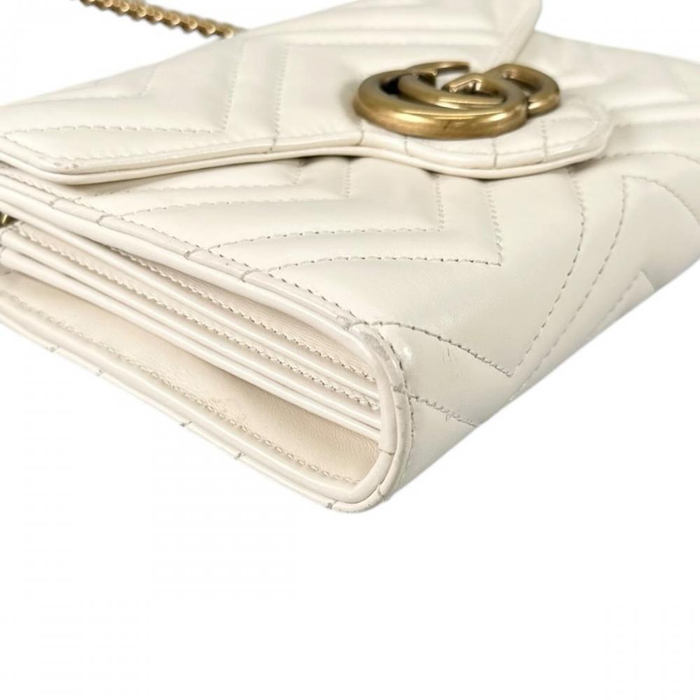 GUCCI グッチ ショルダーバッグ チェーンウォレット GGマーモント GGロゴ シェブロン キルティング 474575 レザー ホワイト 白 ゴールド金具 レディース【中古品】