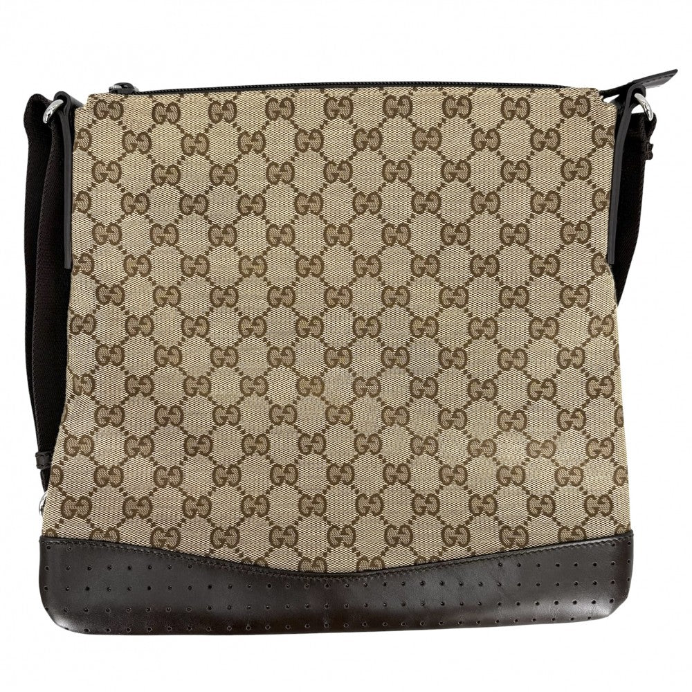 GUCCI グッチ ショルダーバッグ パンチング ワンショルダー 145857 GGキャンバス ベージュ ブラウン 茶 シルバー金具 レディース【中古品】