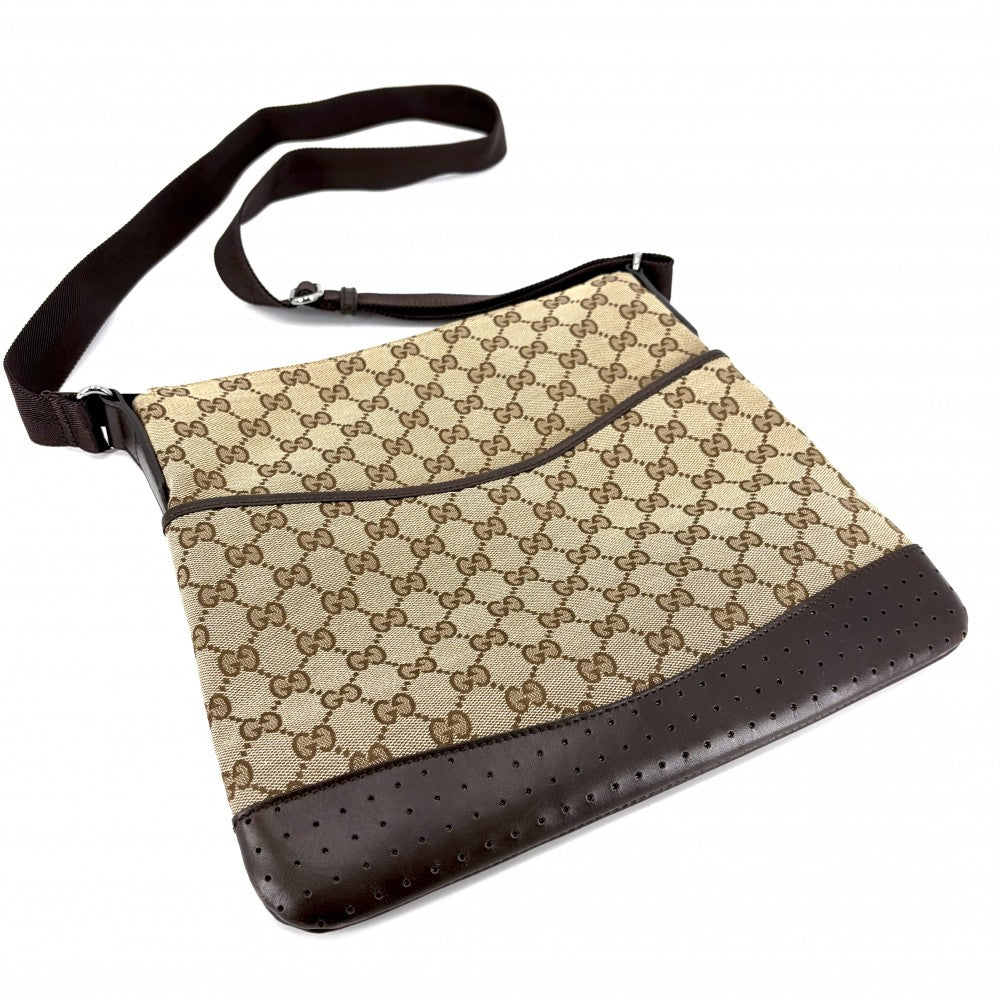 GUCCI グッチ ショルダーバッグ パンチング ワンショルダー 145857 GGキャンバス ベージュ ブラウン 茶 シルバー金具 レディース【中古品】