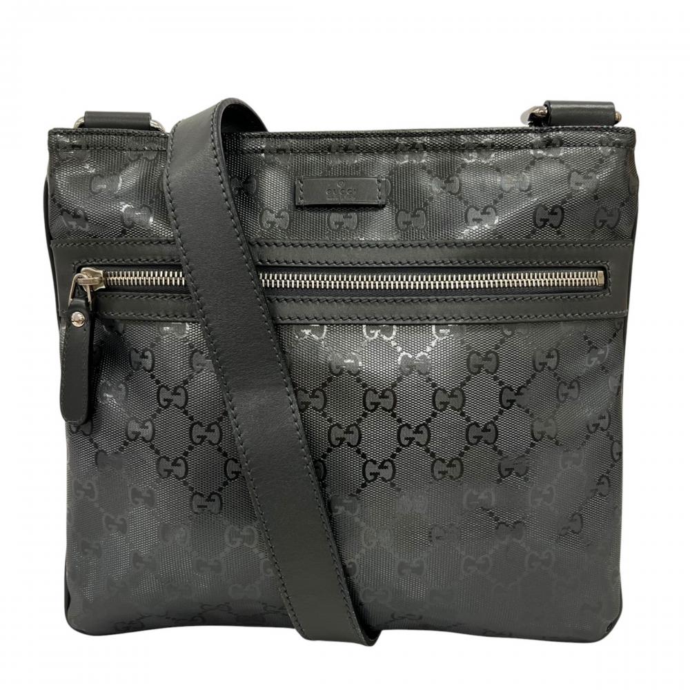 GUCCI グッチ ショルダーバッグ GGインプリメ メタル 295257 PVCコーティングキャンバス レザー ブラック 黒 シルバー金具 メンズ【中古品】
