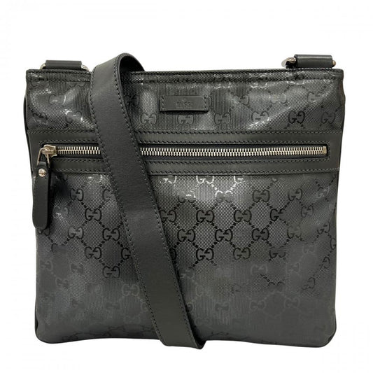GUCCI グッチ ショルダーバッグ GGインプリメ メタル 295257 PVCコーティングキャンバス レザー ブラック 黒 シルバー金具 メンズ【中古品】