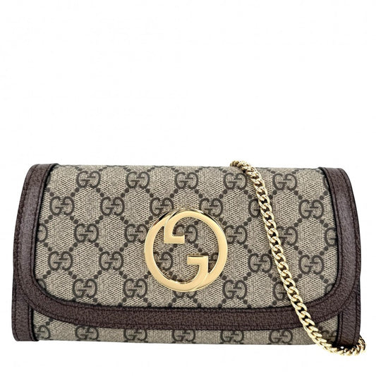 GUCCI グッチ チェーンウォレット ブロンディ ショルダーバッグ ポシェット 725215 GGスプリームキャンバス レザー ベージュ ゴールド金具 レディース【中古品】