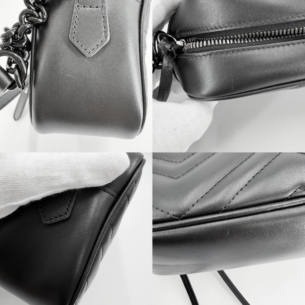 GUCCI グッチ ショルダーバッグ GGマーモント スモール カメラバッグ キルティング 447632 レザー ブラック 黒 ブラック金具 レディース【中古品】