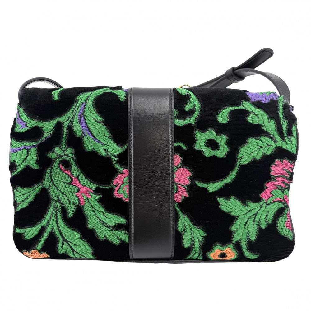 GUCCI グッチ ショルダーバッグ GGマーモント アリー 刺繍 550129 ベロア レザー ブラック 黒 グリーン 緑 ゴールド金具 レディース【中古品】