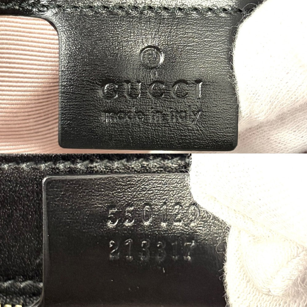 GUCCI グッチ ショルダーバッグ GGマーモント アリー 刺繍 550129 ベロア レザー ブラック 黒 グリーン 緑 ゴールド金具 レディース【中古品】