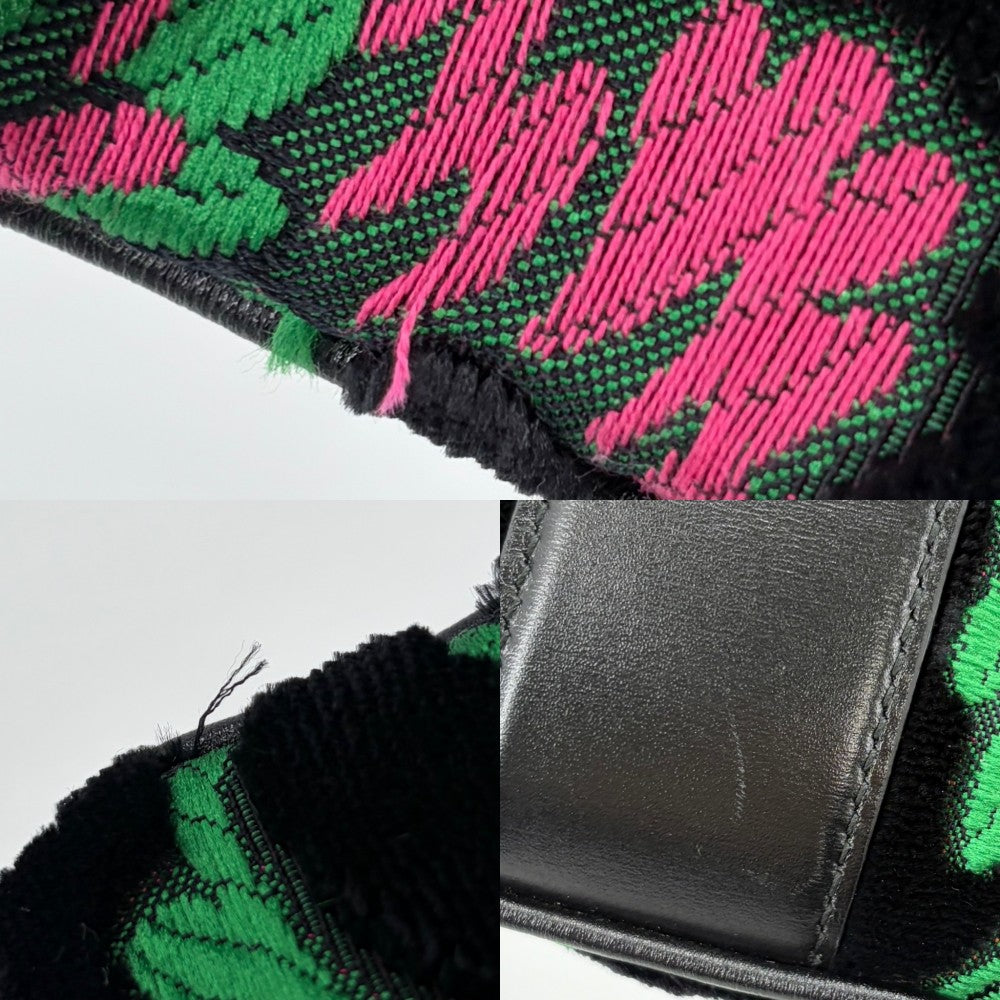 GUCCI グッチ ショルダーバッグ GGマーモント アリー 刺繍 550129 ベロア レザー ブラック 黒 グリーン 緑 ゴールド金具 レディース【中古品】