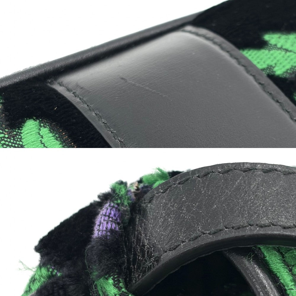 GUCCI グッチ ショルダーバッグ GGマーモント アリー 刺繍 550129 ベロア レザー ブラック 黒 グリーン 緑 ゴールド金具 レディース【中古品】