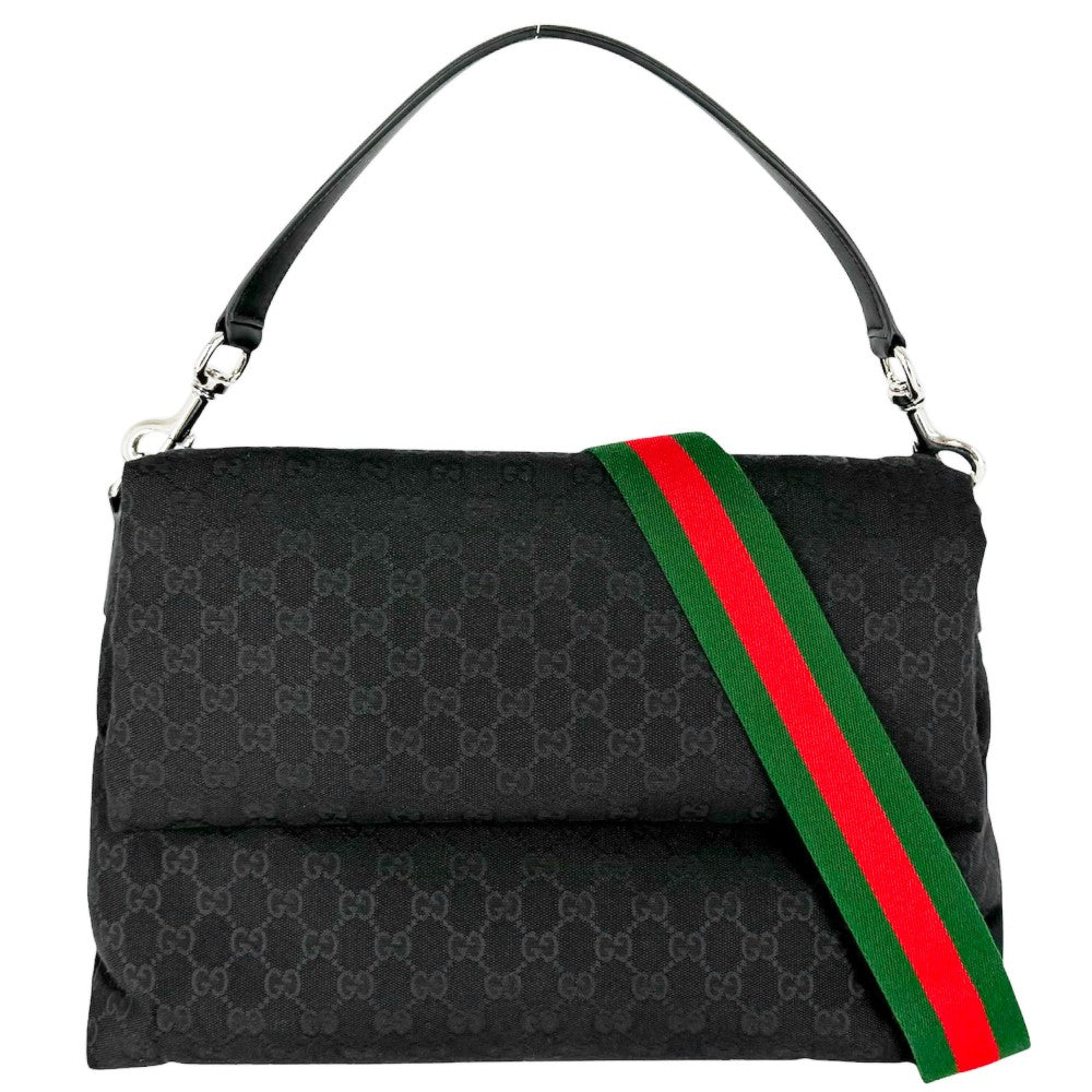 GUCCI グッチ 2WAY ハンドバッグ ショルダーバッグ 321616 GGキャンバス レザー ブラック 黒 シルバー金具 レディース【中古品】