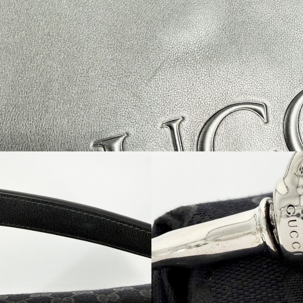 GUCCI グッチ 2WAY ハンドバッグ ショルダーバッグ 321616 GGキャンバス レザー ブラック 黒 シルバー金具 レディース【中古品】