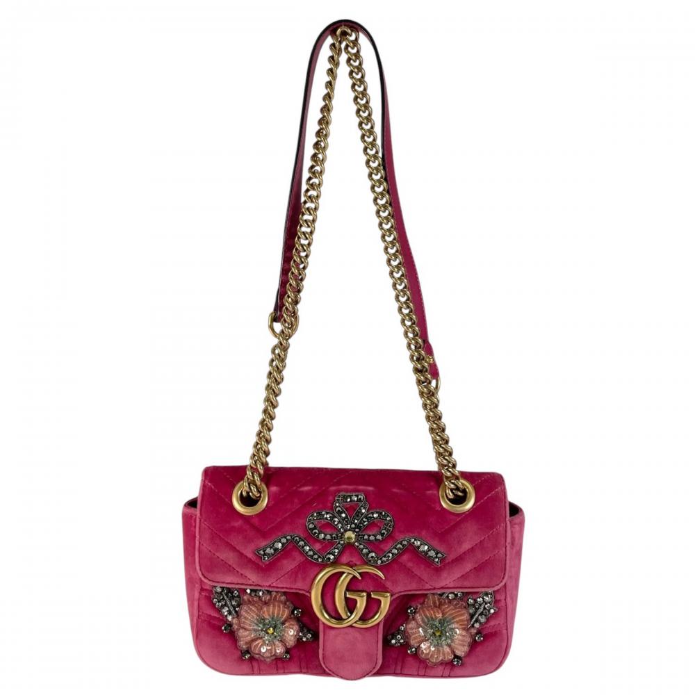 GUCCI グッチ 2WAY GGマーモント ショルダーバッグ ハンドバッグ 446744 ベロア レザー スパンコール ピンク アンティークゴールド金具 レディース【中古品】