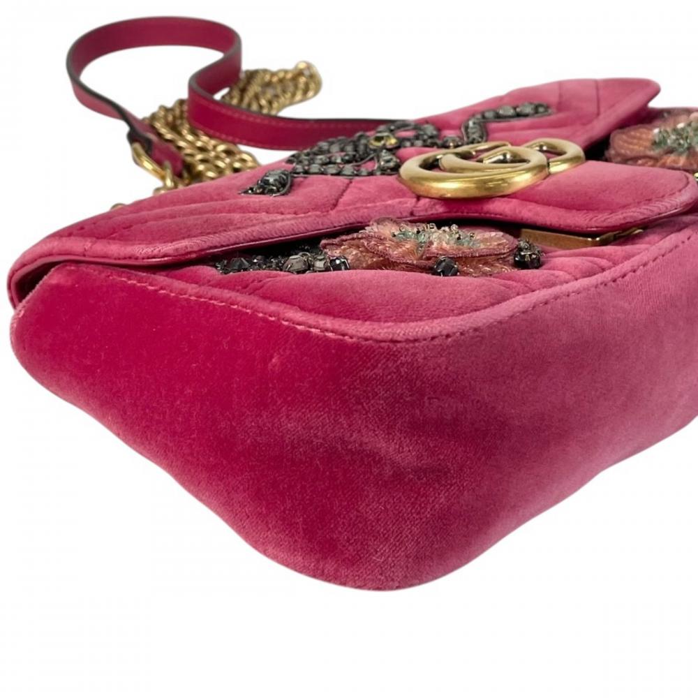 GUCCI グッチ 2WAY GGマーモント ショルダーバッグ ハンドバッグ 446744 ベロア レザー スパンコール ピンク アンティークゴールド金具 レディース【中古品】