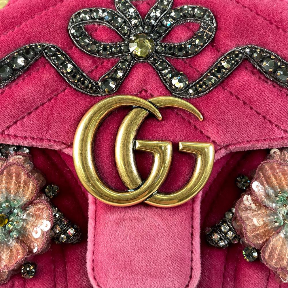 GUCCI グッチ 2WAY GGマーモント ショルダーバッグ ハンドバッグ 446744 ベロア レザー スパンコール ピンク アンティークゴールド金具 レディース【中古品】
