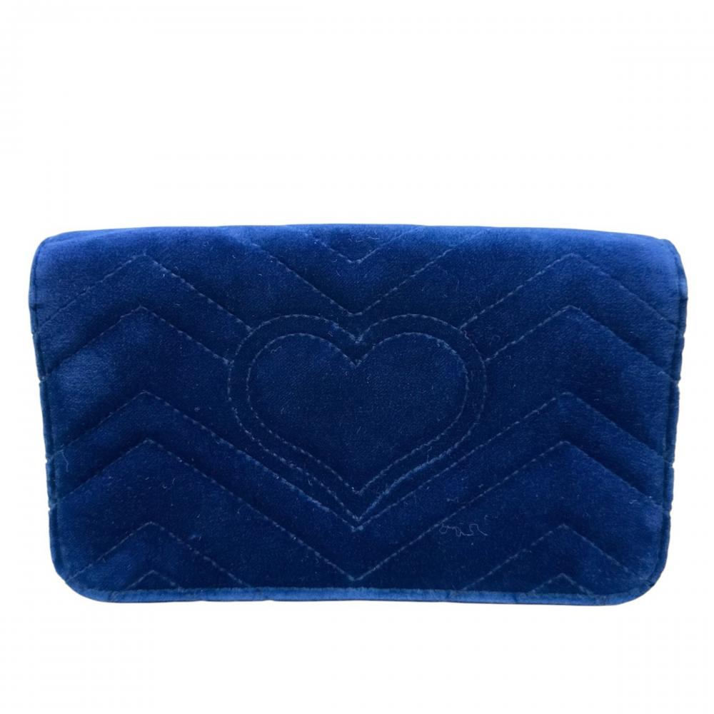 GUCCI グッチ ショルダーバッグ GGマーモント ロゴ金具 488426 ベルベット レザー ブルー 青 ゴールド金具 レディース【中古品】