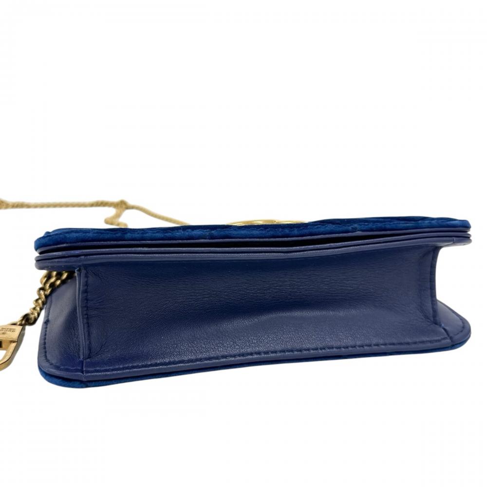 GUCCI グッチ ショルダーバッグ GGマーモント ロゴ金具 488426 ベルベット レザー ブルー 青 ゴールド金具 レディース【中古品】