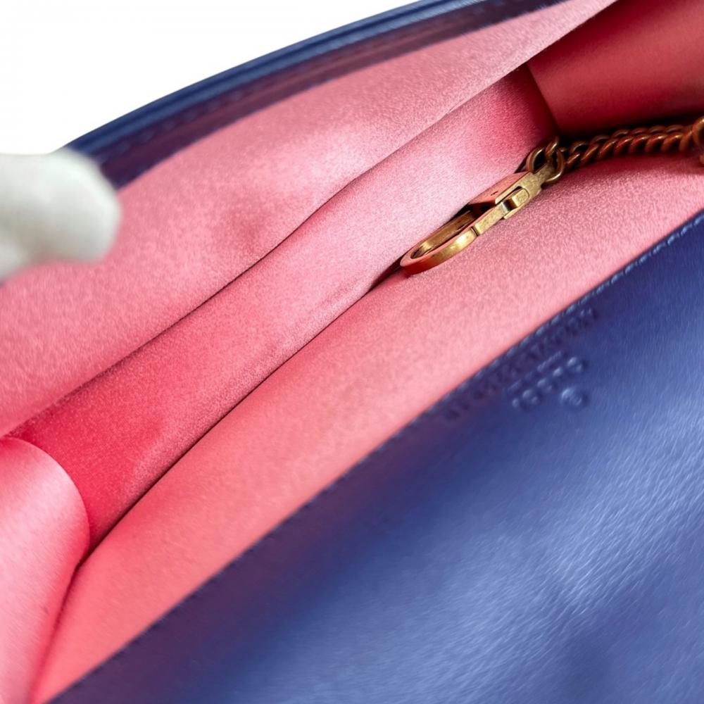 GUCCI グッチ ショルダーバッグ GGマーモント ロゴ金具 488426 ベルベット レザー ブルー 青 ゴールド金具 レディース【中古品】