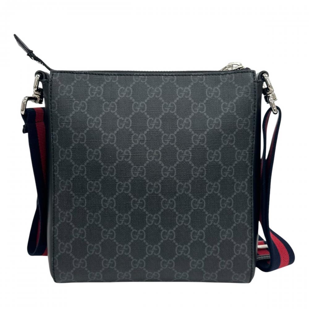 GUCCI グッチ ショルダーバッグ ウェブ ストライプ 523599 GGスプリームキャンバス レザー ブラック 黒 レッド 赤 シルバー金具 メンズ【中古品】