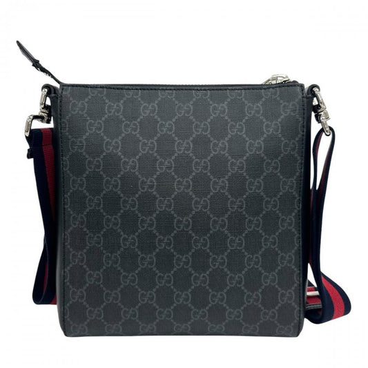 GUCCI グッチ ショルダーバッグ ウェブ ストライプ 523599 GGスプリームキャンバス レザー ブラック 黒 レッド 赤 シルバー金具 メンズ【中古品】