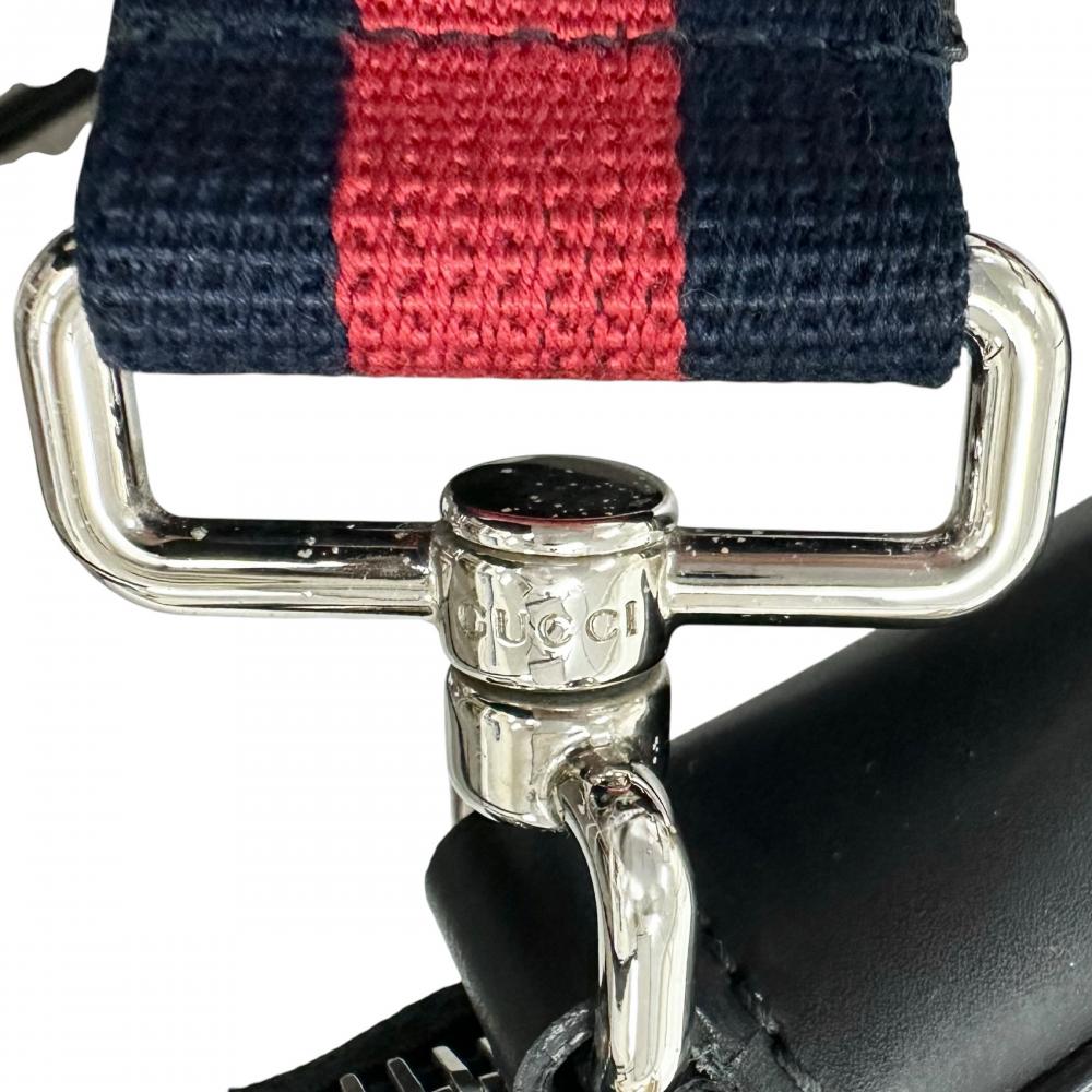 GUCCI グッチ ショルダーバッグ ウェブ ストライプ 523599 GGスプリームキャンバス レザー ブラック 黒 レッド 赤 シルバー金具 メンズ【中古品】