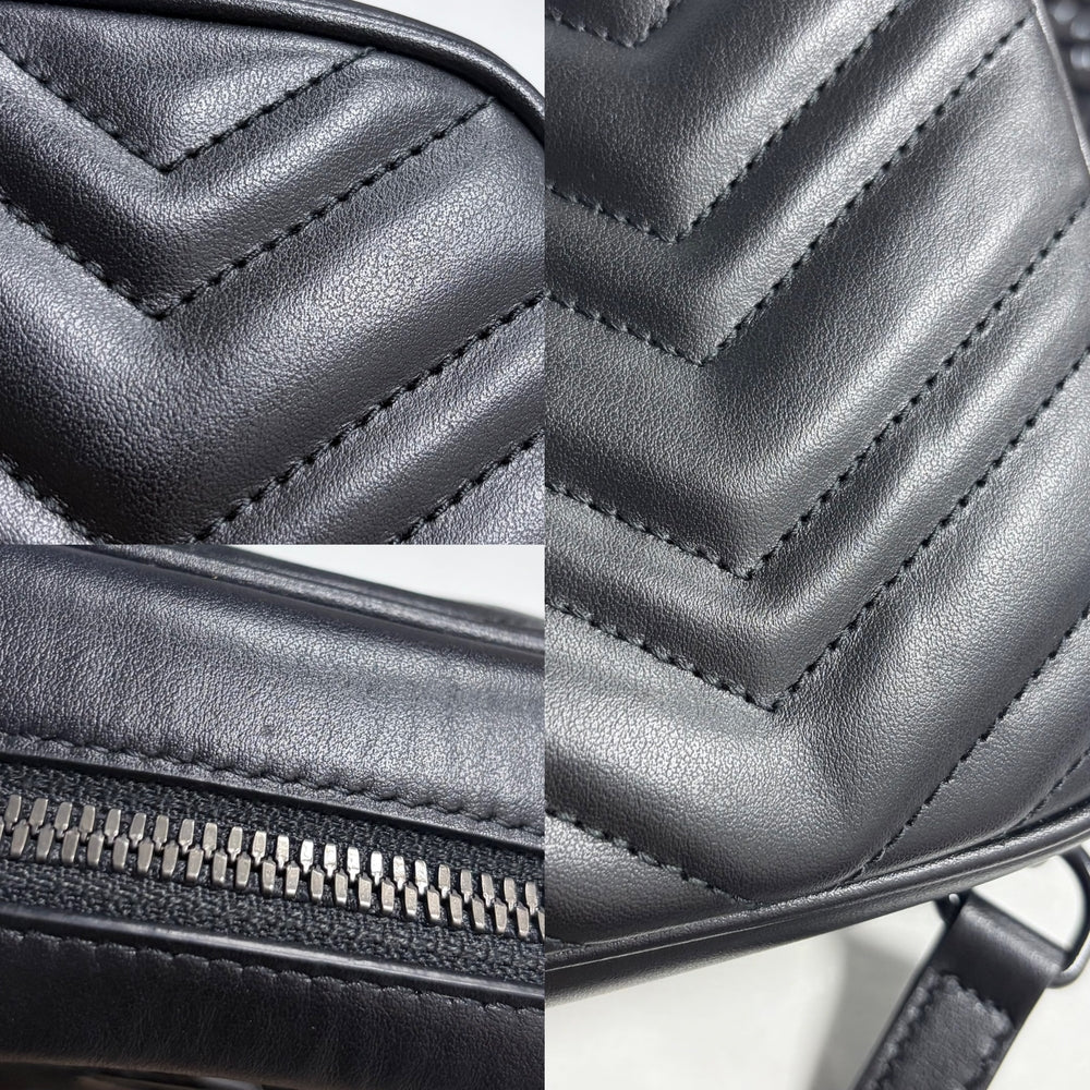 GUCCI グッチ ショルダーバッグ GGマーモント スモール カメラバッグ キルティング 447632 レザー ブラック 黒 ブラック金具 レディース【中古品】