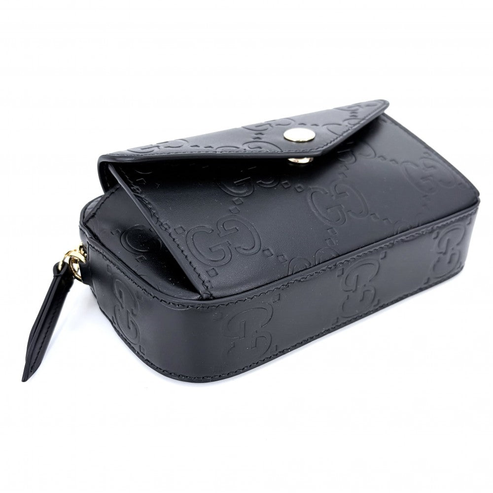 GUCCI グッチ ショルダーバッグ スーパーミニ チェーンショルダー ミニバッグ 781554 レザー ブラック 黒 ゴールド金具 メンズ【中古品】