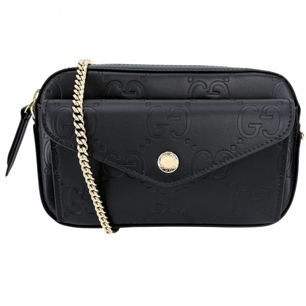 GUCCI グッチ ショルダーバッグ スーパーミニ チェーンショルダー ミニバッグ 781554 レザー ブラック 黒 ゴールド金具 メンズ【中古品】