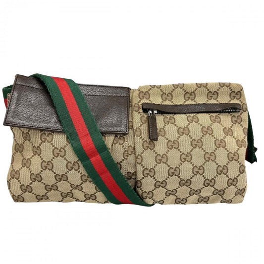 GUCCI グッチ ウエストバッグ シェリーライン ボディバッグ 28566 GGキャンバス ブラウン 茶 シルバー金具 メンズ【中古品】