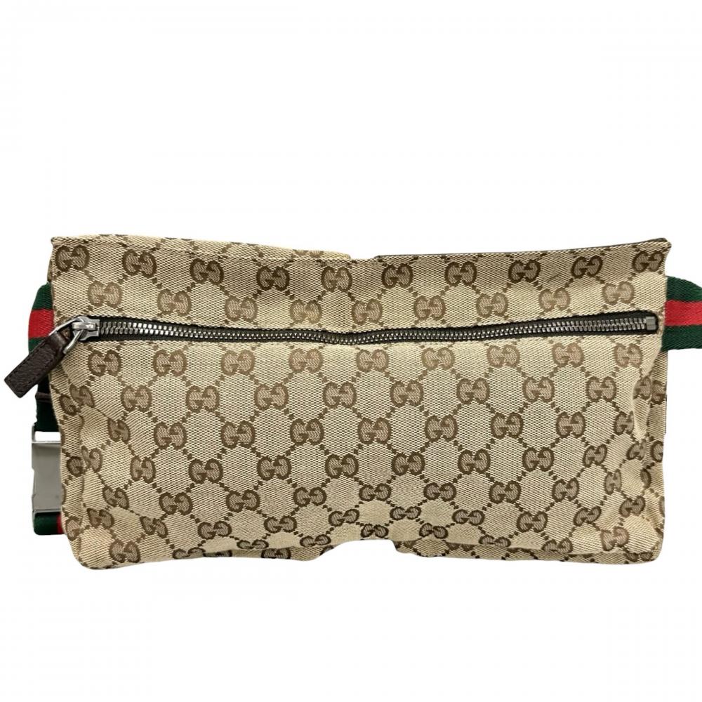 GUCCI グッチ ウエストバッグ シェリーライン ボディバッグ 28566 GGキャンバス ブラウン 茶 シルバー金具 メンズ【中古品】