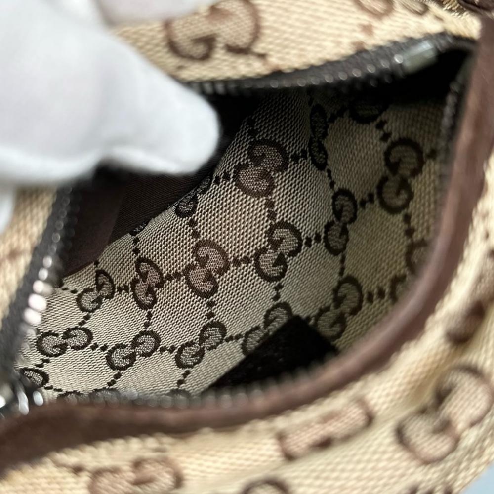 GUCCI グッチ ウエストバッグ シェリーライン ボディバッグ 28566 GGキャンバス ブラウン 茶 シルバー金具 メンズ【中古品】