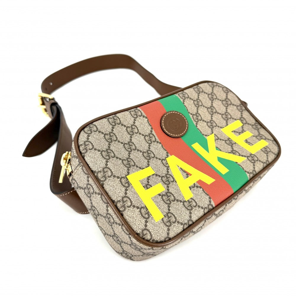 【開店SALE】 GUCCI グッチ ボディバッグ FAKE NOT シェリーライン THE NORTH FACE かばん 鞄 602695 GGキャンバス レザー ベージュ ブラウン 茶 ゴールド金具 ユニセックス【中古品】