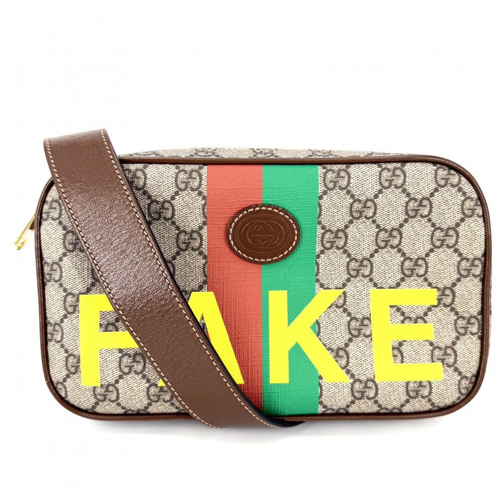【開店SALE】 GUCCI グッチ ボディバッグ FAKE NOT シェリーライン THE NORTH FACE かばん 鞄 602695 GGキャンバス レザー ベージュ ブラウン 茶 ゴールド金具 ユニセックス【中古品】
