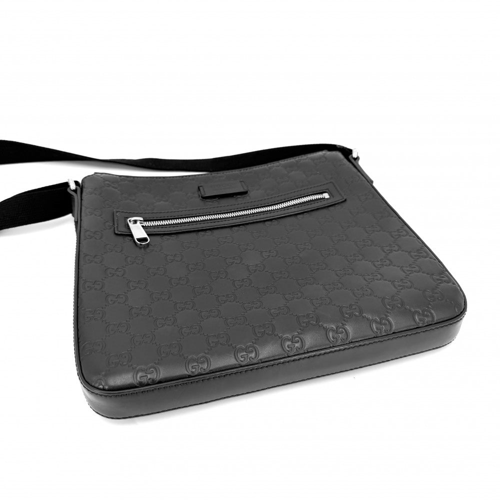 【開店SALE】 GUCCI グッチ ショルダーバッグ グッチシマ 406408 レザー ブラック 黒 シルバー金具 メンズ【中古品】