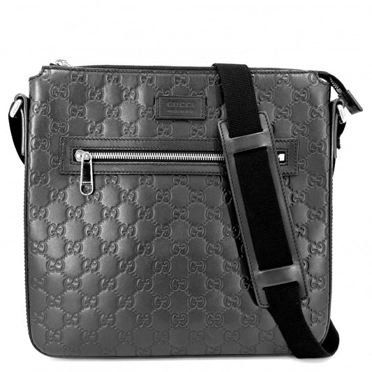 【開店SALE】 GUCCI グッチ ショルダーバッグ グッチシマ 406408 レザー ブラック 黒 シルバー金具 メンズ【中古品】