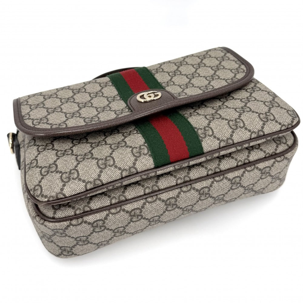 GUCCI グッチ 2WAY オフィディア ミディアム トップハンドルバッグ ハンドバッグ ショルダーバッグ 836842 GGスプリームキャンバス レザー ベージュ ブラウン 茶 ゴールド金具 レディース【中古品】