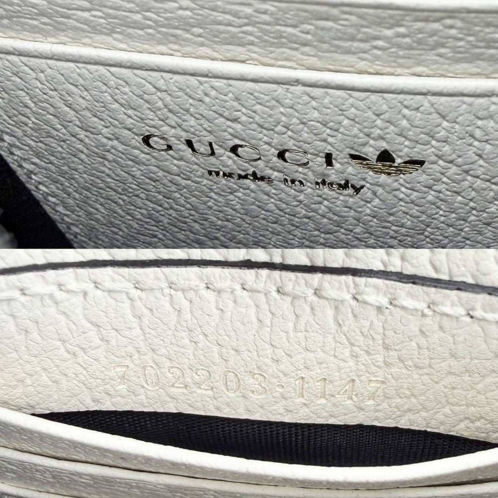 GUCCI グッチ ショルダーバッグ アディダスコラボ スマホショルダー フォンポーチ adidas 702203 レザー ブラック 黒 ホワイト 白 ゴールド金具 レディース【中古品】
