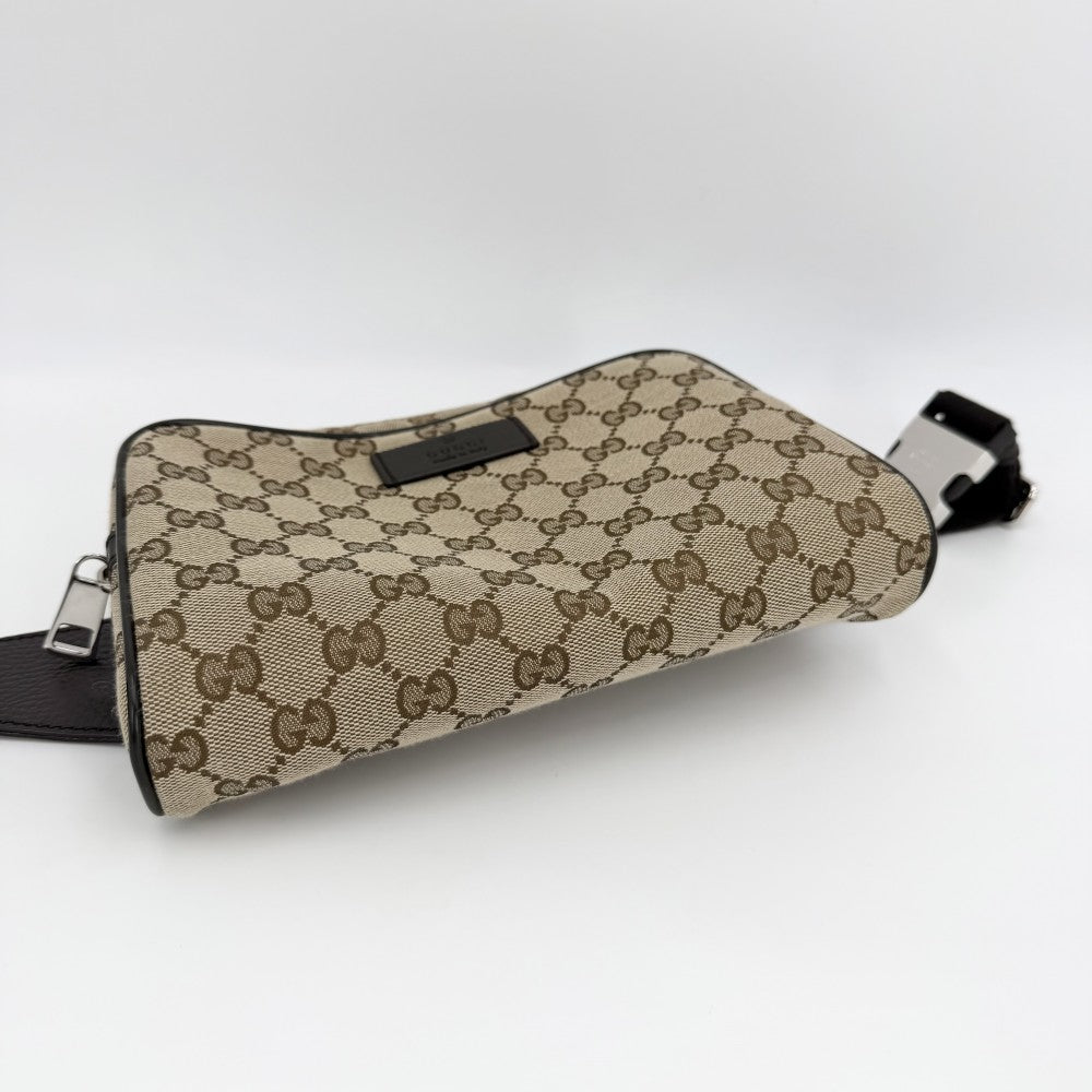 GUCCI グッチ ウエストバッグ ウエストポーチ ボディバッグ 449174 GGキャンバス レザー ブラウン 茶 シルバー金具 メンズ【中古品】