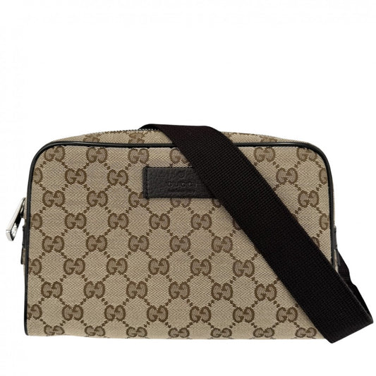 GUCCI グッチ ウエストバッグ ウエストポーチ ボディバッグ 449174 GGキャンバス レザー ブラウン 茶 シルバー金具 メンズ【中古品】