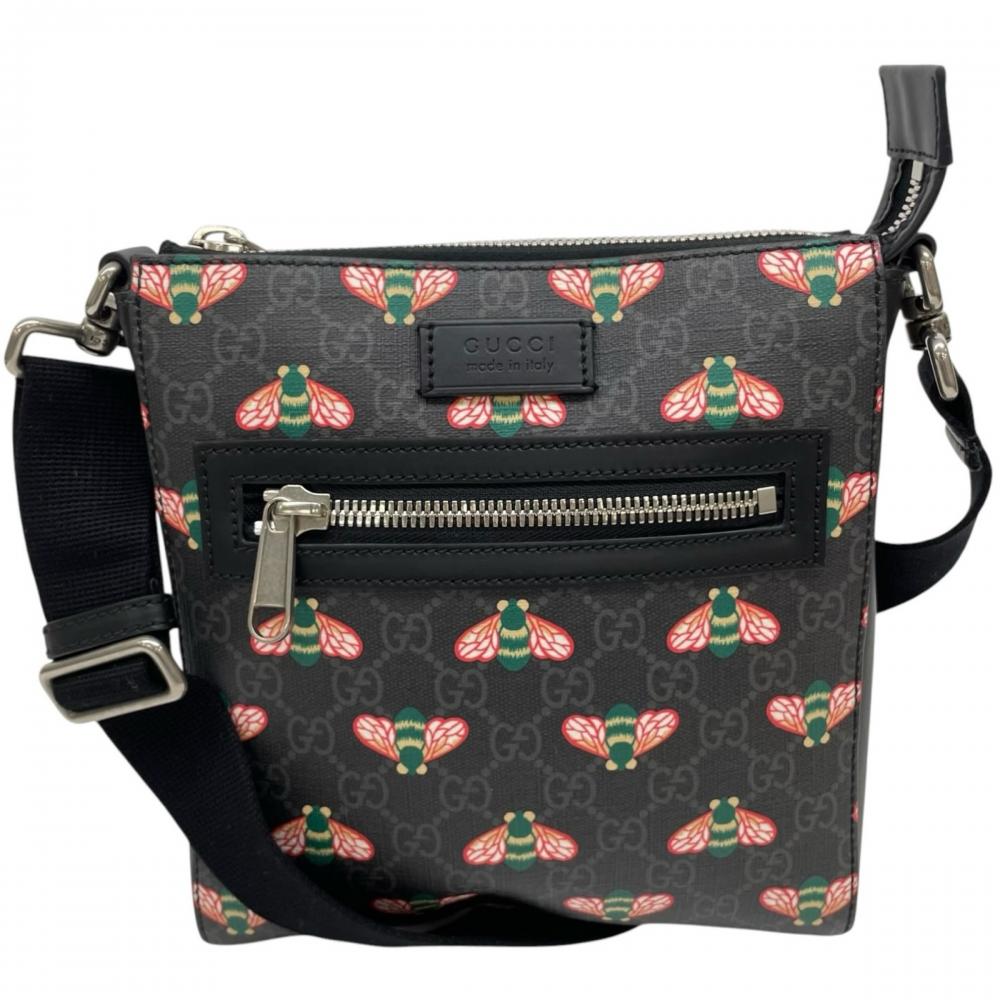 GUCCI グッチ ショルダーバッグ ベスティアリー ビー柄 メッセンジャーバッグ 681021 GGスプリームキャンバス レザー ブラック 黒 シルバー金具 レディース【中古品】