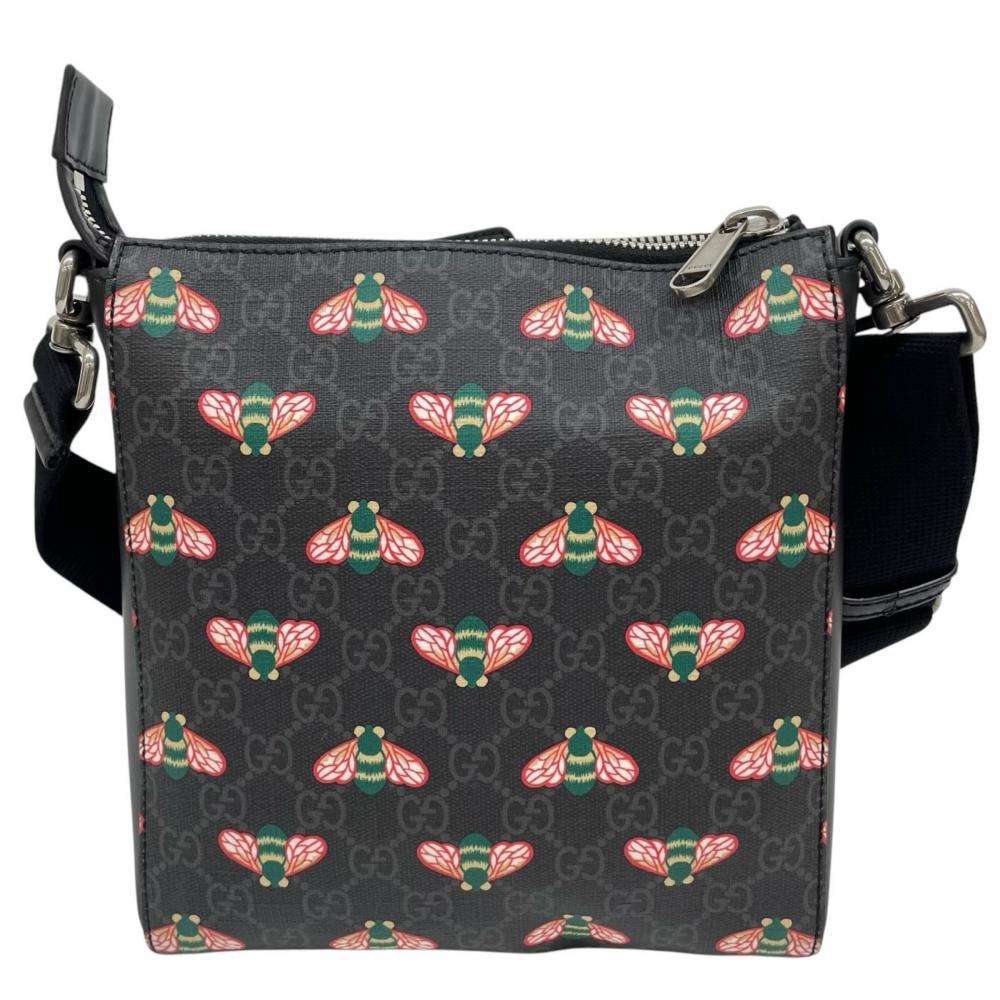GUCCI グッチ ショルダーバッグ ベスティアリー ビー柄 メッセンジャーバッグ 681021 GGスプリームキャンバス レザー ブラック 黒 シルバー金具 レディース【中古品】