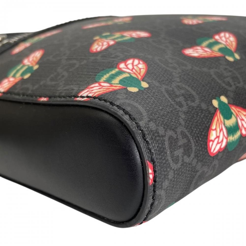 GUCCI グッチ ショルダーバッグ ベスティアリー ビー柄 メッセンジャーバッグ 681021 GGスプリームキャンバス レザー ブラック 黒 シルバー金具 レディース【中古品】