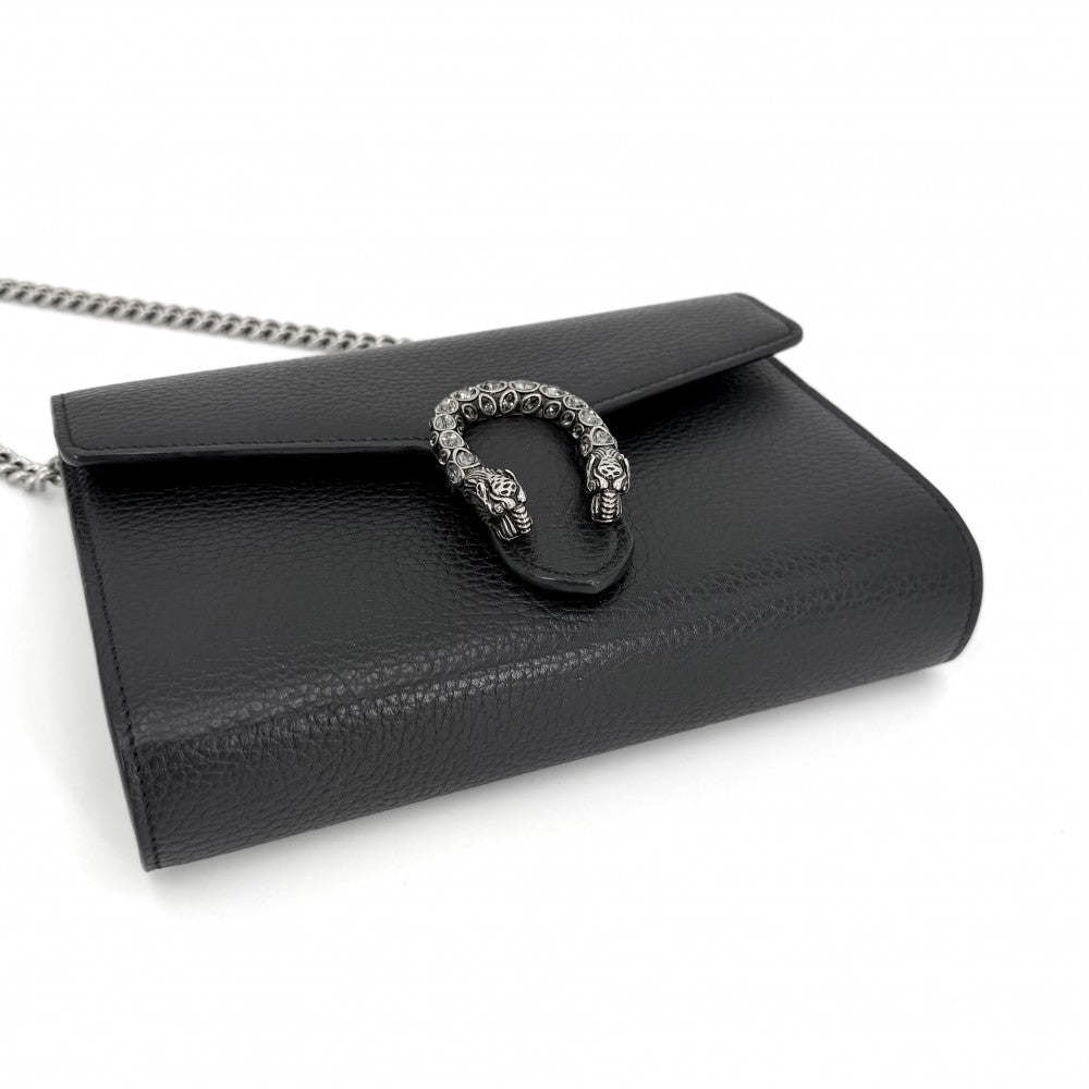 GUCCI グッチ ショルダーバッグ ディオニュソス タイガーヘッド チェーン ウォレット チェーンショルダー 401231 レザー ラインストーン ブラック 黒 シルバー金具 レディース【中古品】