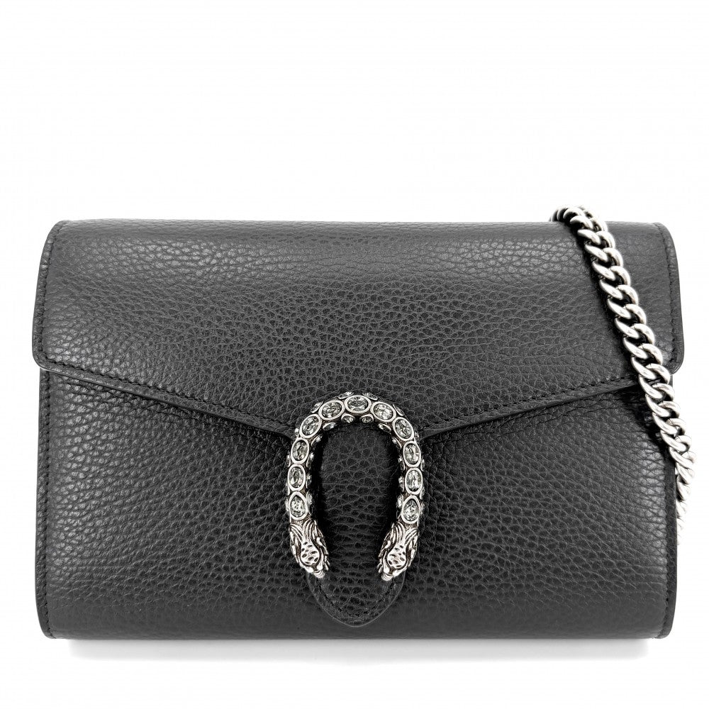 GUCCI グッチ ショルダーバッグ ディオニュソス タイガーヘッド チェーン ウォレット チェーンショルダー 401231 レザー ラインストーン ブラック 黒 シルバー金具 レディース【中古品】