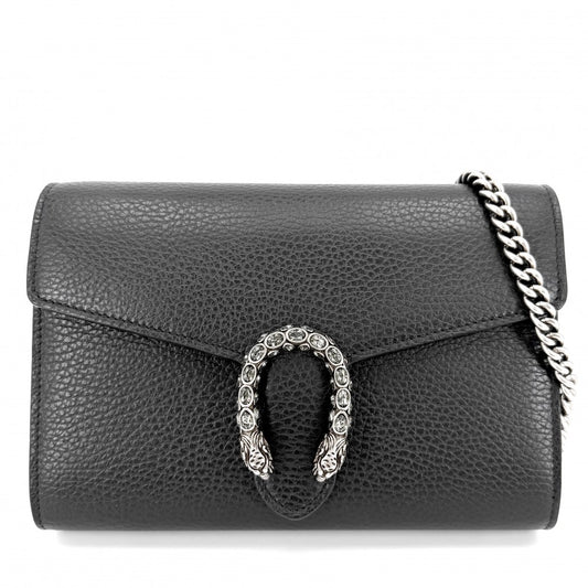 GUCCI グッチ ショルダーバッグ ディオニュソス タイガーヘッド チェーン ウォレット チェーンショルダー 401231 レザー ラインストーン ブラック 黒 シルバー金具 レディース【中古品】