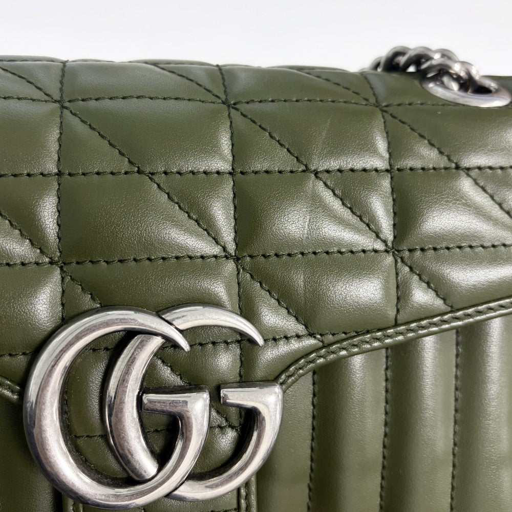 GUCCI グッチ ショルダーバッグ GGマーモント キルティングスモールチェーンショルダー　 ハート 443497 レザー カーキ シルバー金具 レディース【中古品】