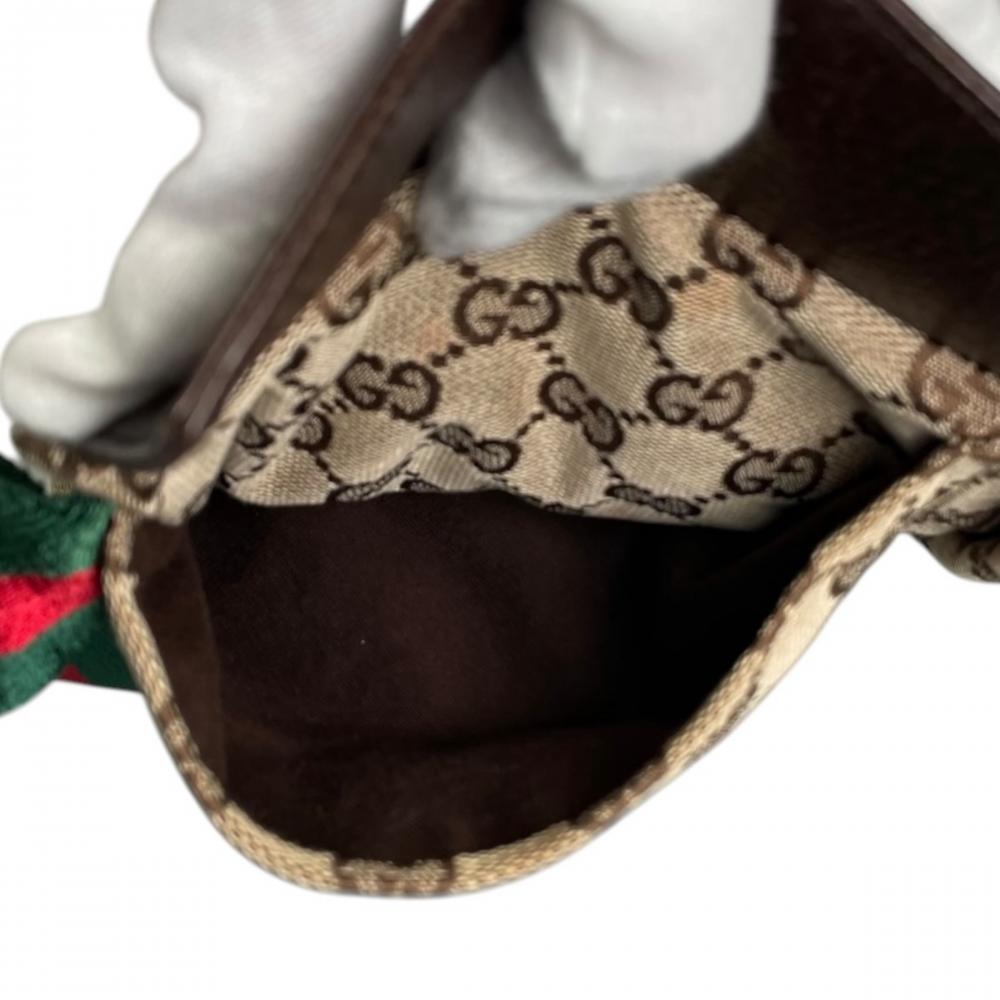 GUCCI グッチ ウエストバッグ シェリーライン ウエストポーチ 28566 GGキャンバス レザー ベージュ シルバー金具 メンズ【中古品】